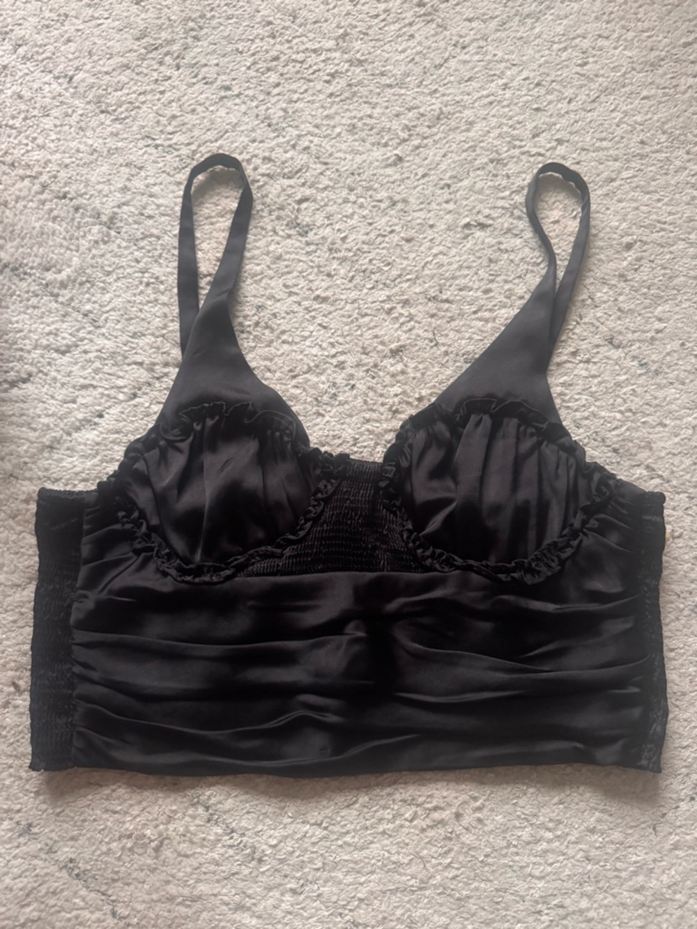 Zara Black Satin top  with Ruffle Trim